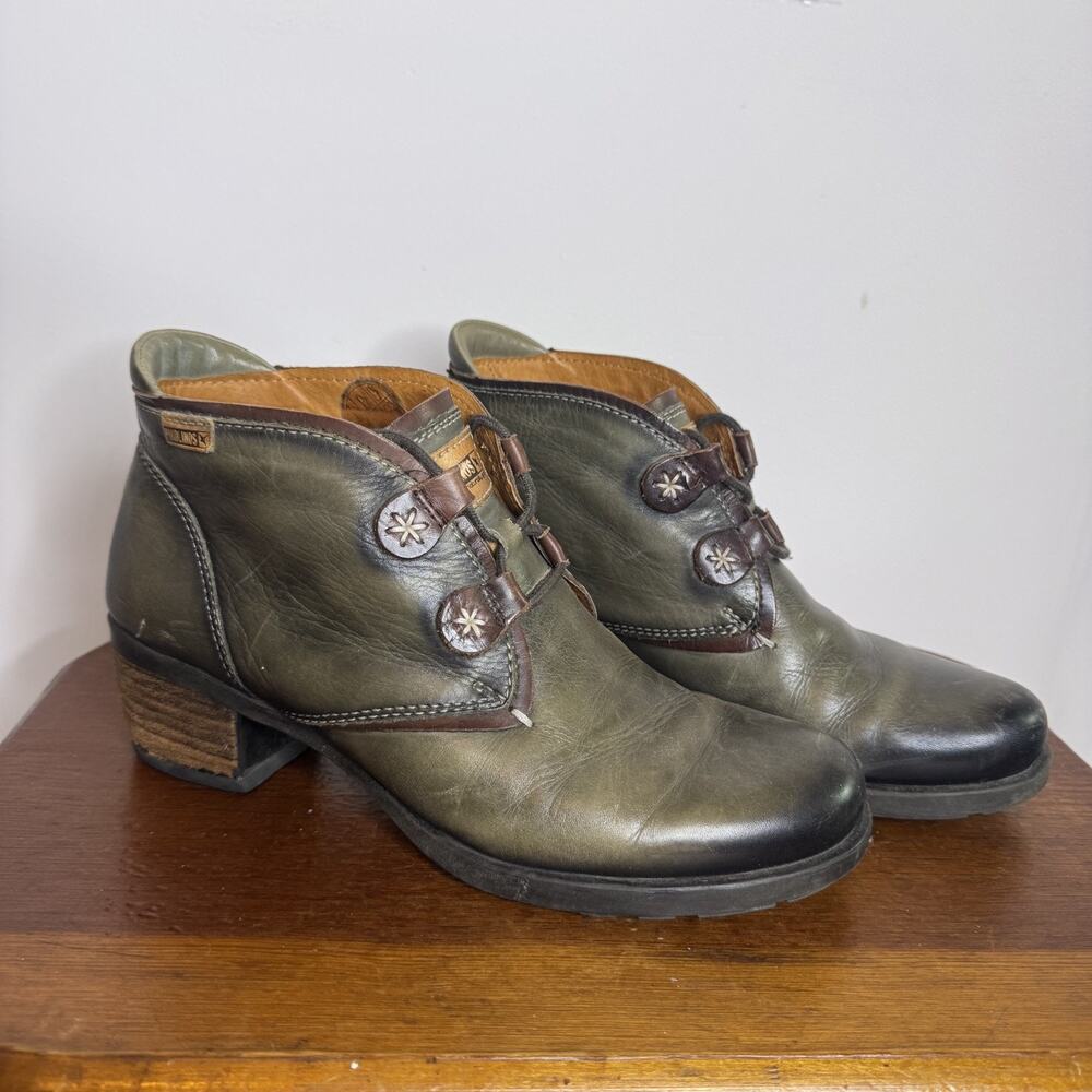 Pikolinos Le Mans Sage Ankle Booties Brown Leather Lace Up Block Heel 40